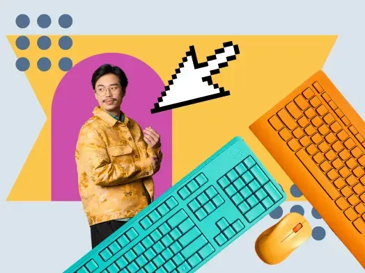 man uses reddit represented by keyboards and a mouse