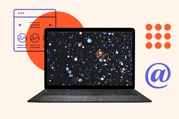Landing Pages Examples: Image shows laptop computer with a galaxy on the screen.