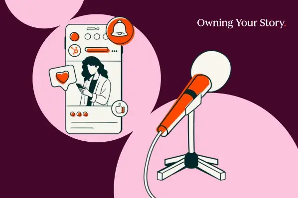 owning the narrative represented by a phone and a mic