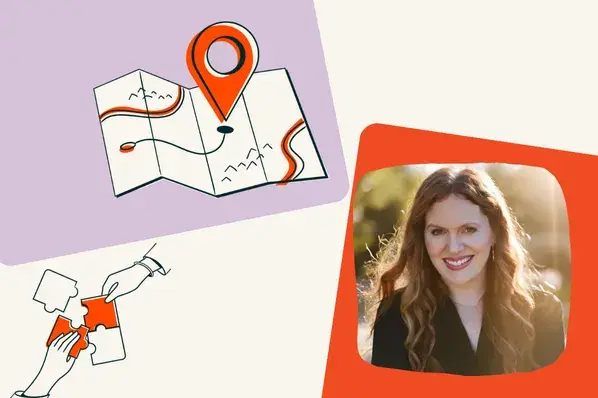 nataly kelly discusses building go to market playbook next to a drawing of a map and a puzzle