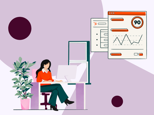 A marketers behind a computer grades her business