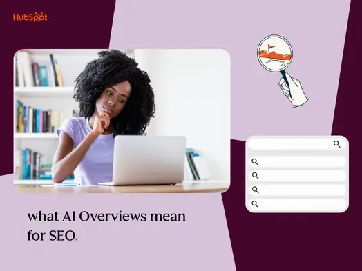 woman searching what ai overviews mean for SEO on laptop
