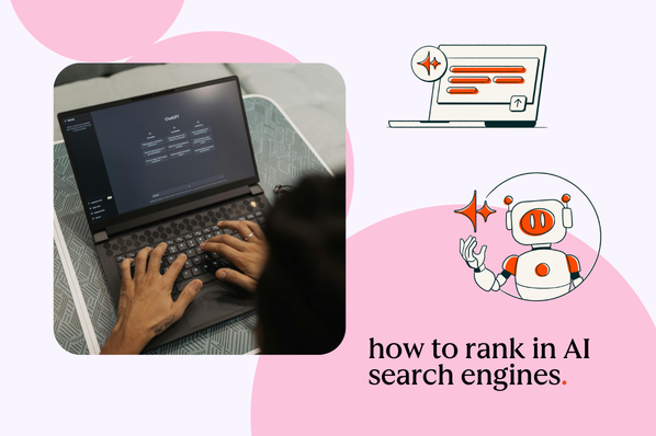 How to rank in AI search results — marketer reviewing AI overview citations on laptop screen